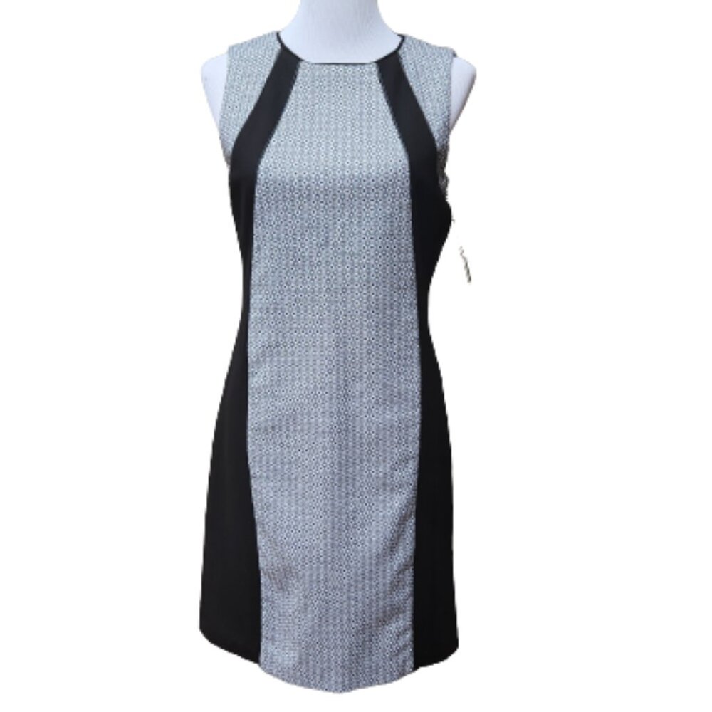 Peter Nygard Black Geo-Print Sheath Dress NWT Sleeveless Cotton Blend Classic